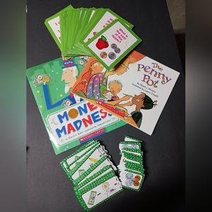 Money themed bundle, childrens paperback books and activities